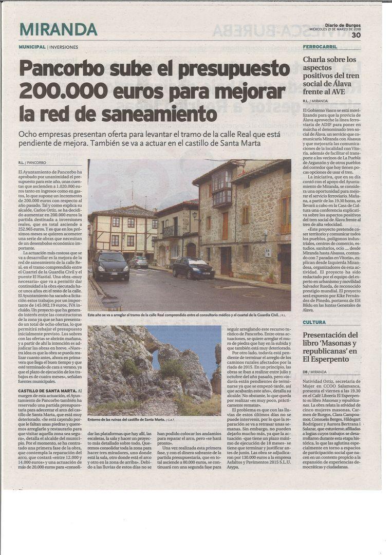 PANCORBO SUBE EL PRESUPUESTO 200.000 EUROS PARA MEJORAR LA RED DE SANEAMIENTO